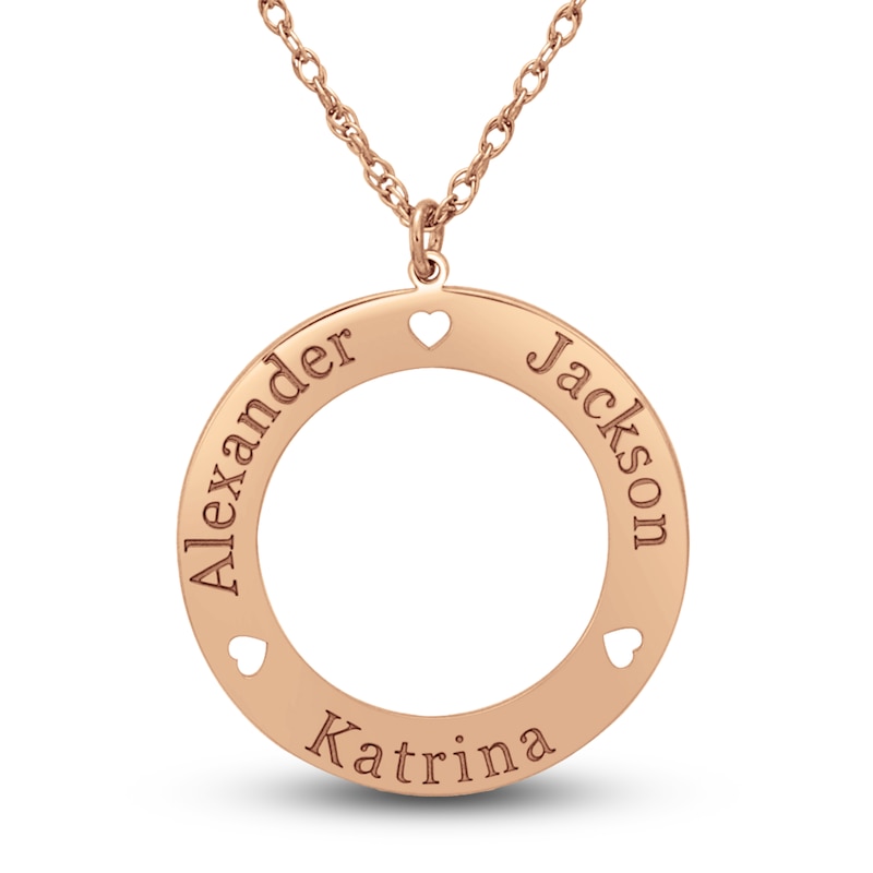 Engravable Loop Pendant Necklace 14K Rose Gold 24mm 18" Adj.