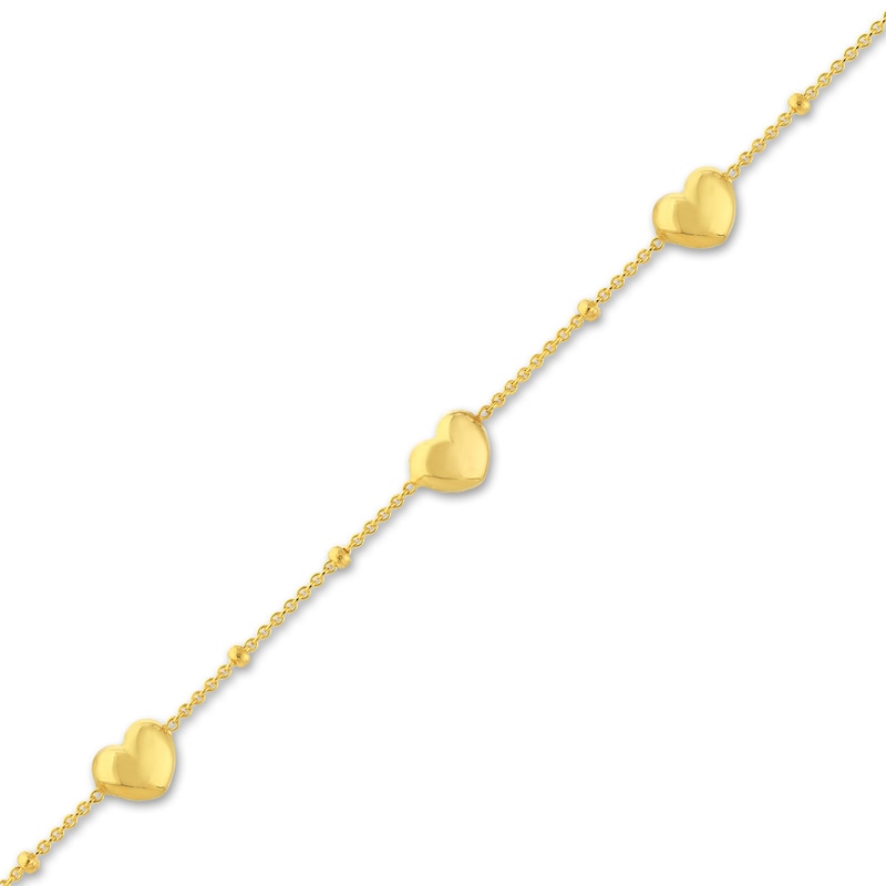 Main Image 2 of Puffy Heart Station Bracelet 14K Yellow Gold 6.8" Adj.