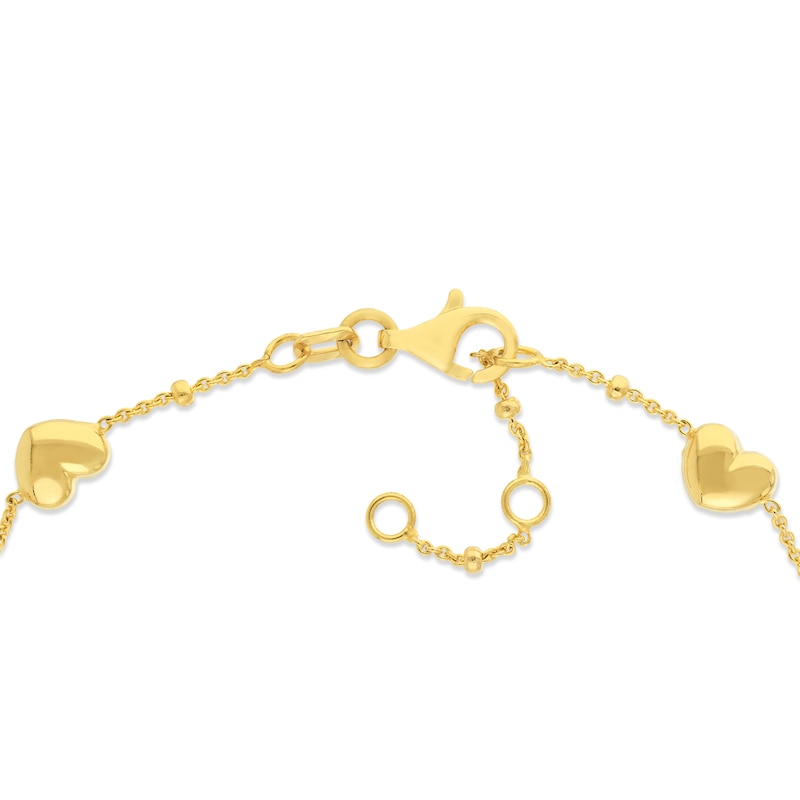 Main Image 3 of Puffy Heart Station Bracelet 14K Yellow Gold 6.8" Adj.