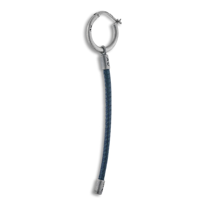 Marco Dal Maso Men's Blue Leather Short Mono Earring Sterling Silver