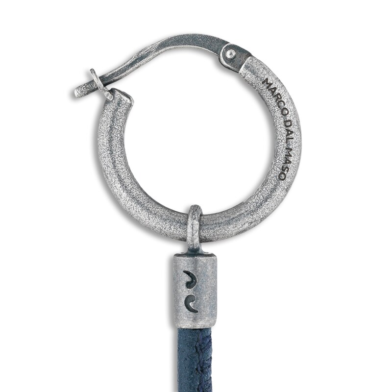 Marco Dal Maso Men's Blue Leather Short Mono Earring Sterling Silver