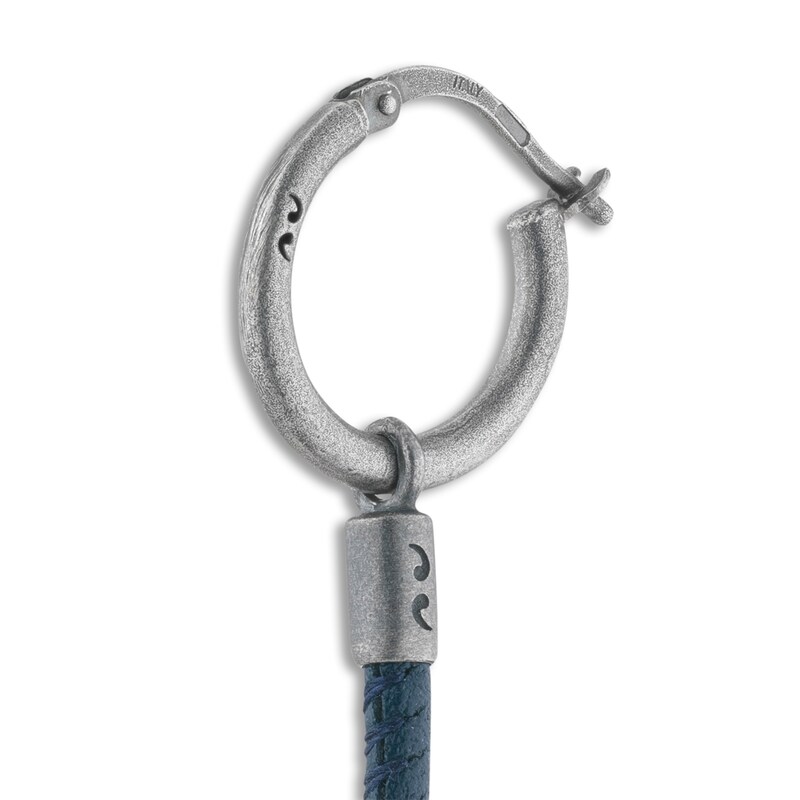 Marco Dal Maso Men's Blue Leather Short Mono Earring Sterling Silver