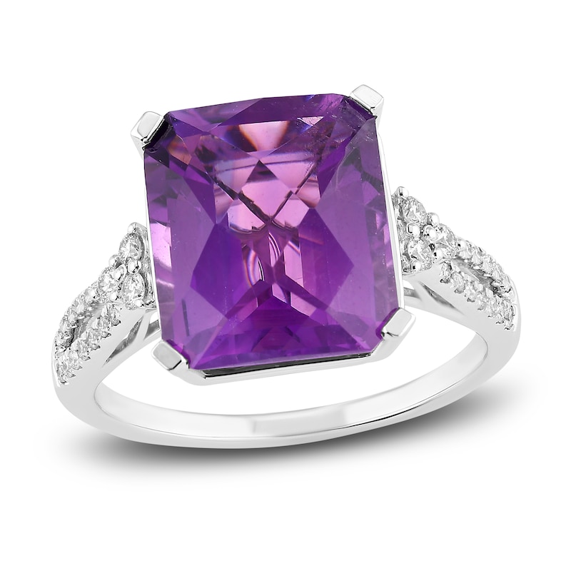 Main Image 1 of Natural Amethyst Engagement Ring 1/5 ct tw Diamonds 14K White Gold