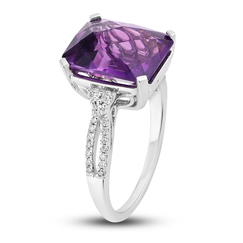 Natural Amethyst Engagement Ring 1/5 ct tw Diamonds 14K White Gold