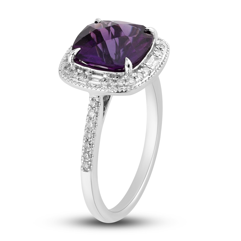 Main Image 2 of Natural Amethyst Engagement Ring 1/4 ct tw Diamonds 14K White Gold
