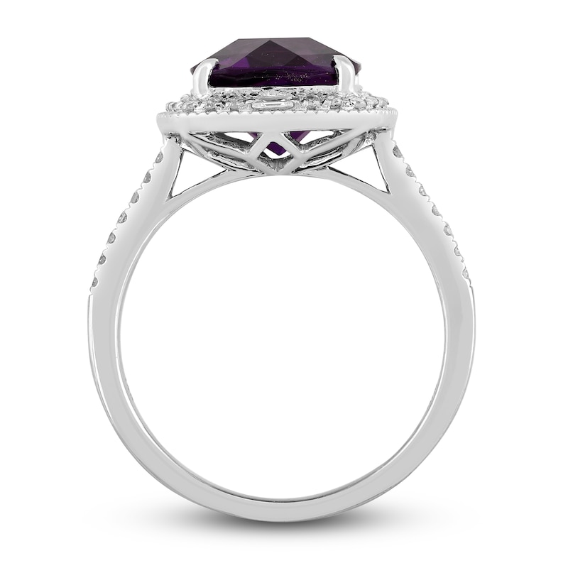 Natural Amethyst Engagement Ring 1/4 ct tw Diamonds 14K White Gold