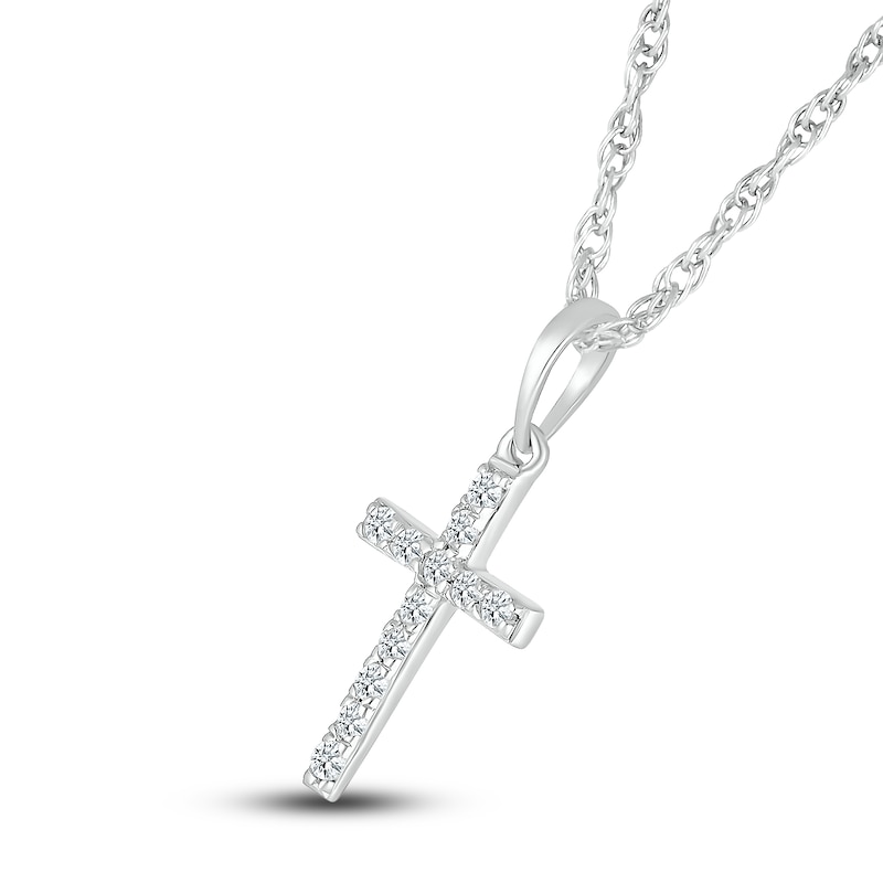 Main Image 2 of Diamond Cross Pendant Necklace 1/15 ct tw Round 10K White Gold 18"