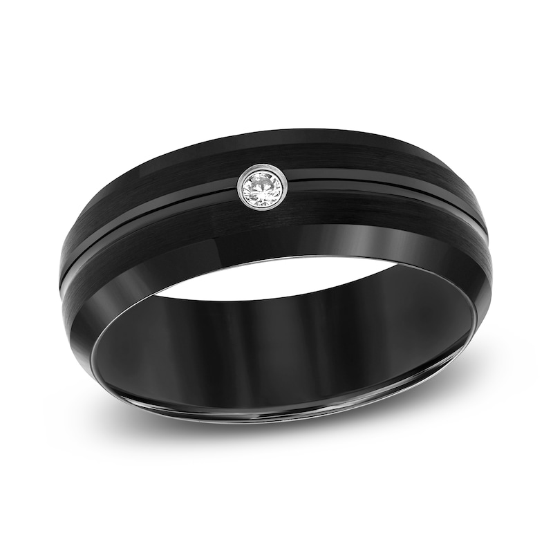 Diamond Wedding Band 1/20 ct tw Round Black Tungsten