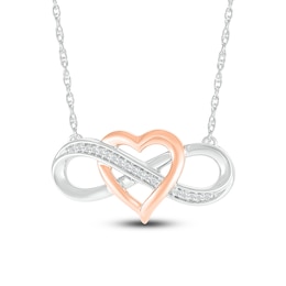Diamond Infinity Heart Necklace 1/20 ct tw Round Sterling Silver/10K Rose Gold 18&quot;