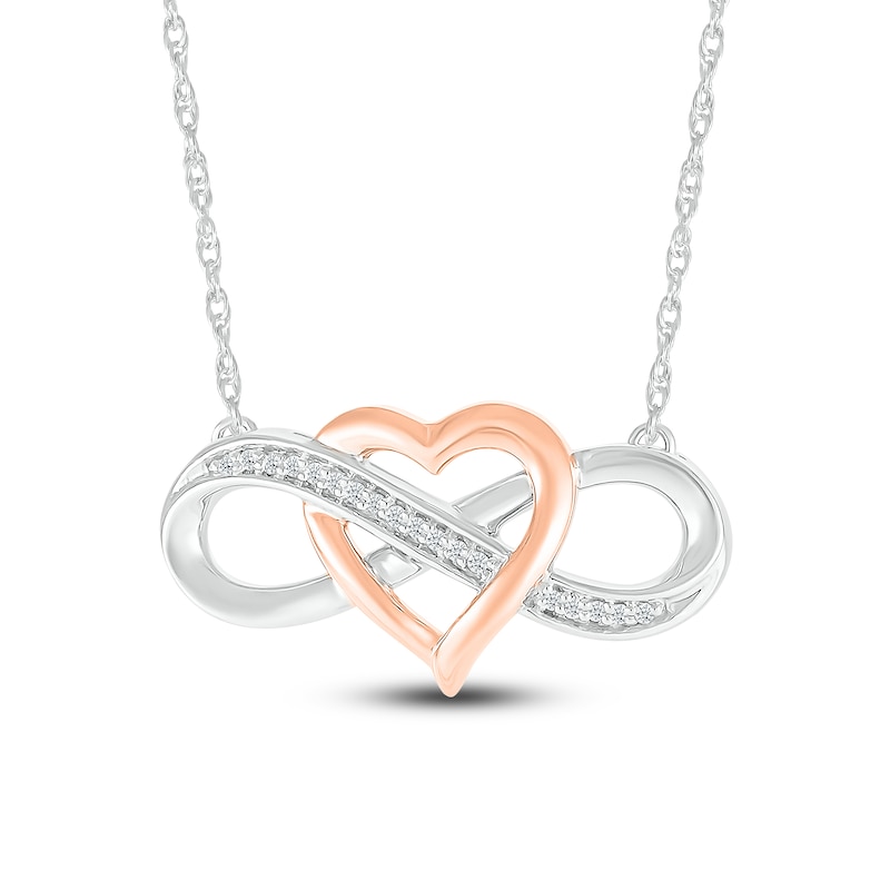 Main Image 1 of Diamond Infinity Heart Necklace 1/20 ct tw Round Sterling Silver/10K Rose Gold 18"