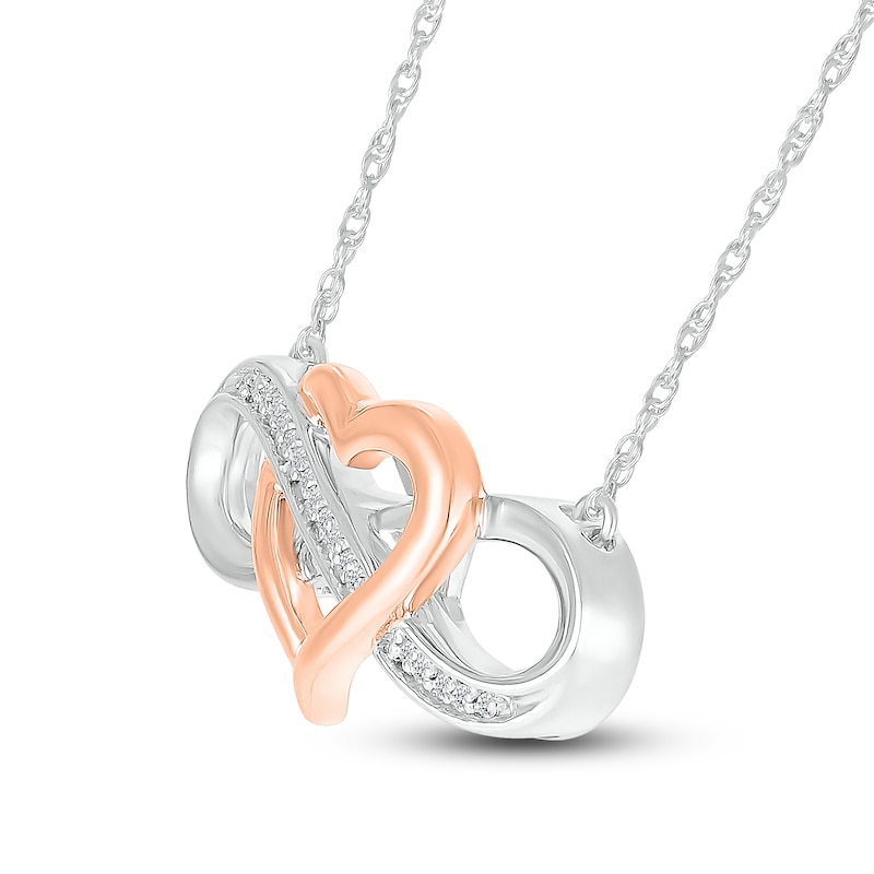 Main Image 2 of Diamond Infinity Heart Necklace 1/20 ct tw Round Sterling Silver/10K Rose Gold 18"