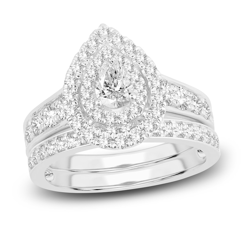 Main Image 1 of Diamond Double Halo Bridal Set 1-1/2 ct tw Round 14K White Gold