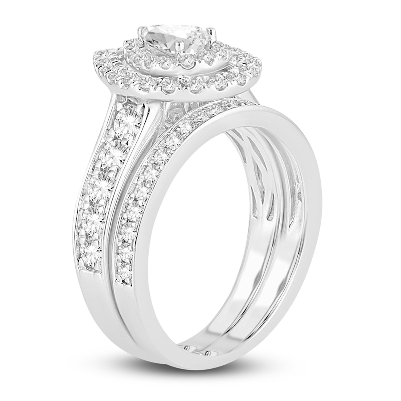 Main Image 2 of Diamond Double Halo Bridal Set 1-1/2 ct tw Round 14K White Gold