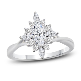 Diamond Halo Engagement Ring 5/8 ct tw Marquise/Round 14K White Gold