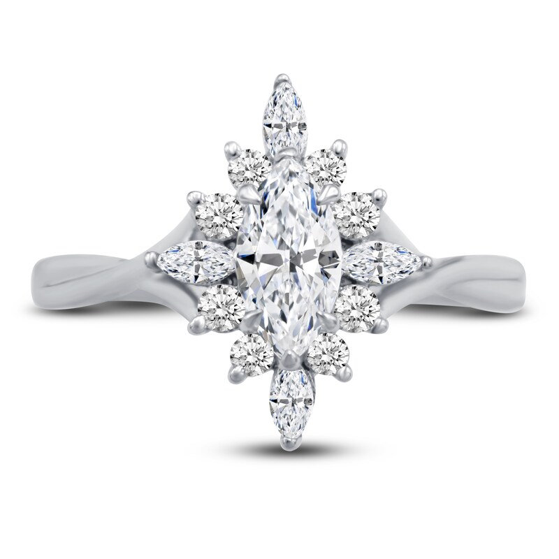 Main Image 3 of Diamond Halo Engagement Ring 5/8 ct tw Marquise/Round 14K White Gold