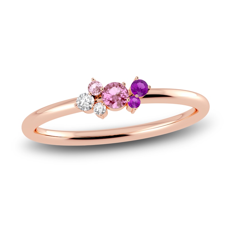 Main Image 1 of Juliette Maison Natural Pink Tourmaline, Amethyst. White Sapphire Constellation Ring 10K Rose Gold
