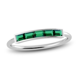 Juliette Maison Natural Emerald Baguette Bar Ring 10K White Gold