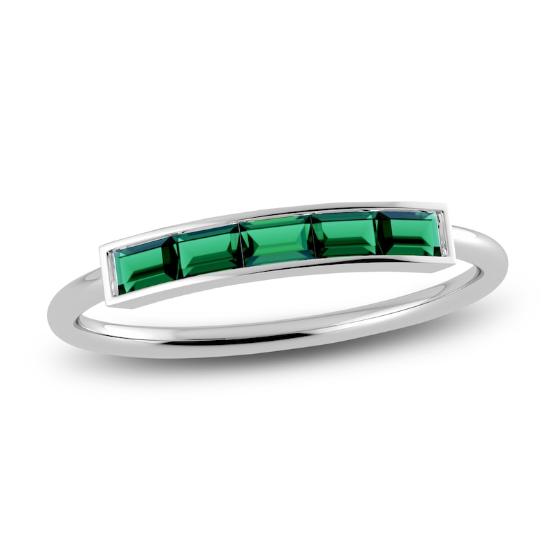 Main Image 1 of Juliette Maison Natural Emerald Baguette Bar Ring 10K White Gold