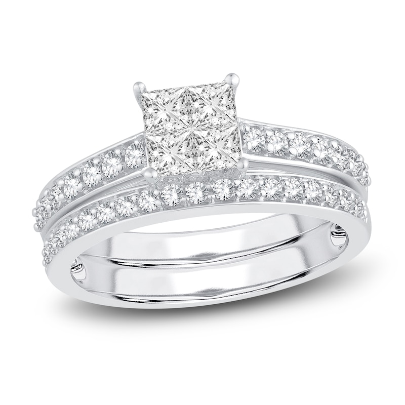 Main Image 1 of Diamond Bridal Set 1 ct tw Princess/Round 14K White Gold