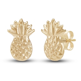 Pineapple Button Stud Earrings 14K Yellow Gold