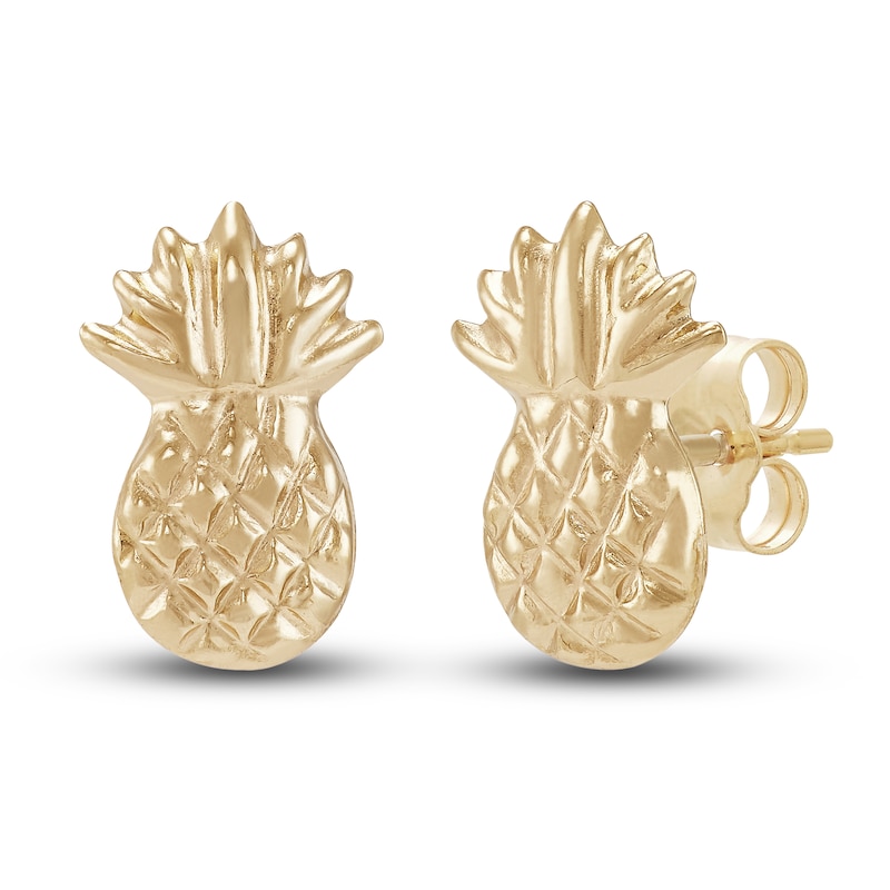 Main Image 1 of Pineapple Button Stud Earrings 14K Yellow Gold