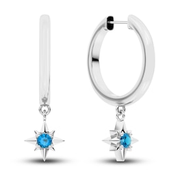 Juliette Maison Natural Blue Zircon Starburst Drop Earrings 10K White Gold