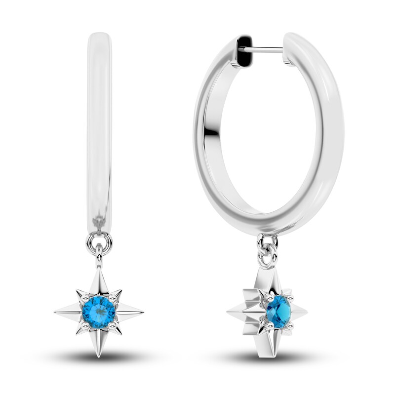 Juliette Maison Natural Blue Zircon Starburst Hoops 10K White Gold