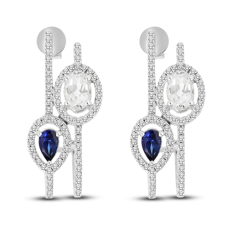 Main Image 1 of Blue & White Lab-Created Sapphire Earrings 10K White Gold
