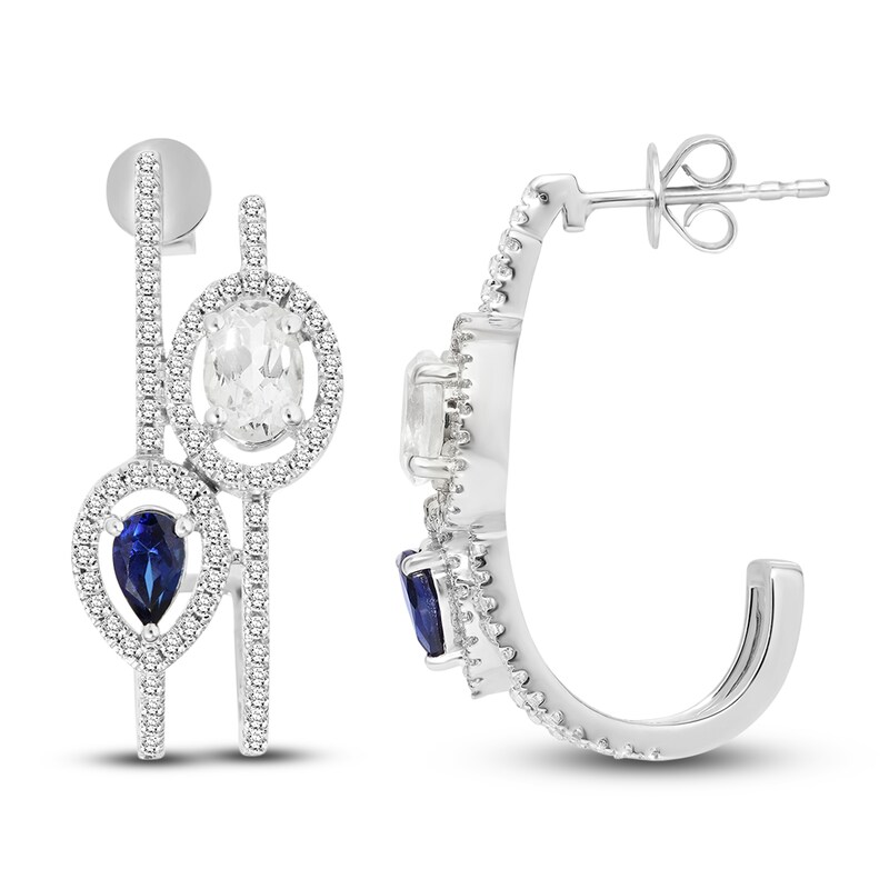 Main Image 2 of Blue & White Lab-Created Sapphire Earrings 10K White Gold