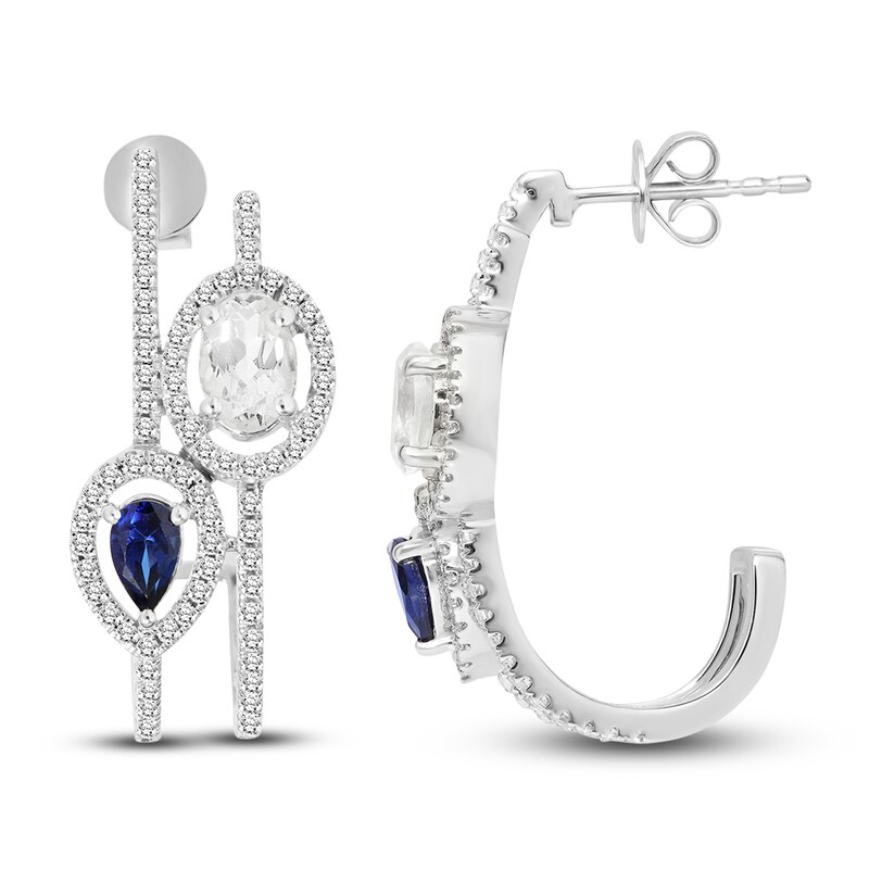 Blue & White Lab-Created Sapphire Earrings 10K White Gold