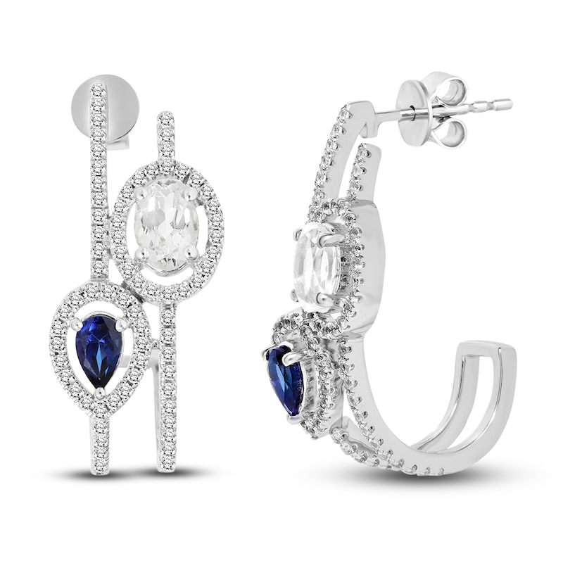 Main Image 3 of Blue & White Lab-Created Sapphire Earrings 10K White Gold