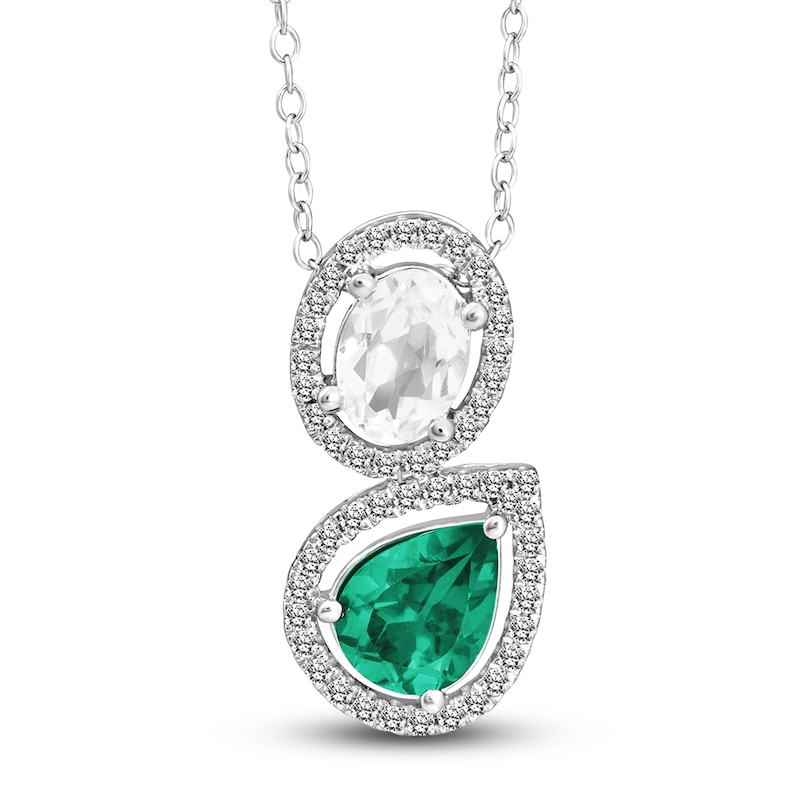 Lab-Created Emerald & White Lab-Created Sapphire Pendant Necklace 10K White Gold 18"