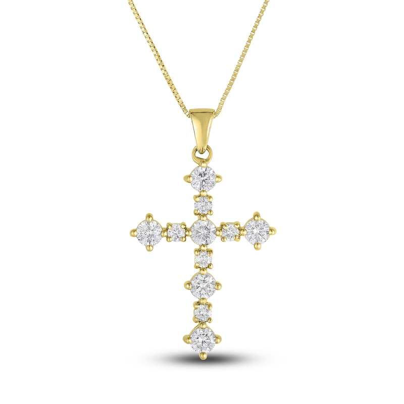 Main Image 1 of Diamond Cross Pendant Necklace 1 ct tw Round 14K Yellow Gold 18"