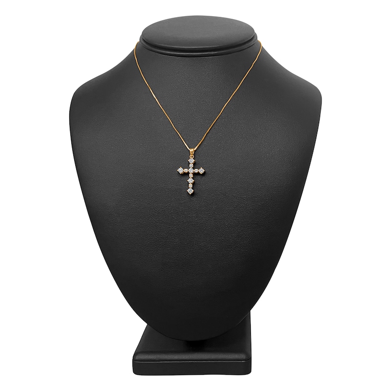 Main Image 4 of Diamond Cross Pendant Necklace 1 ct tw Round 14K Yellow Gold 18"