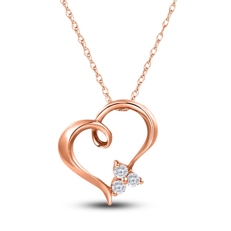 Main Image 1 of Diamond Heart Pendant Necklace 1/15 ct tw Round 14K Rose Gold 18"