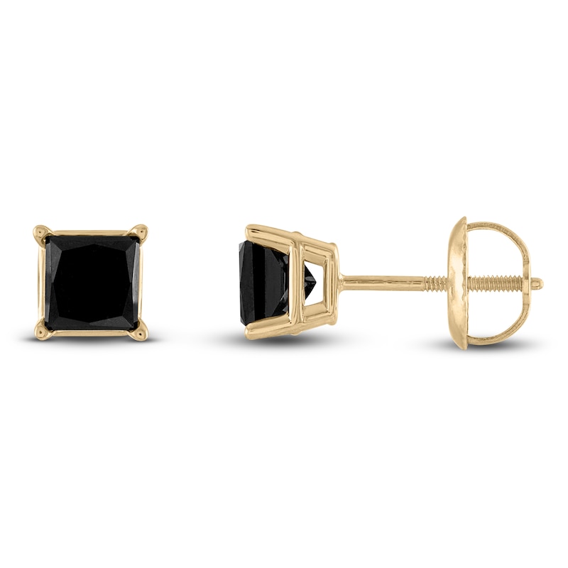 Main Image 2 of Black Diamond Solitaire Stud Earrings 2 ct tw Round 10K Yellow Gold