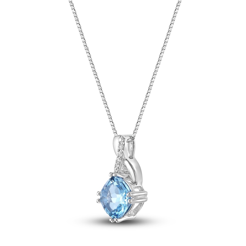 Main Image 2 of Natural Blue Topaz Pendant Necklace 1/20 ct tw Diamonds 10K White Gold 18"