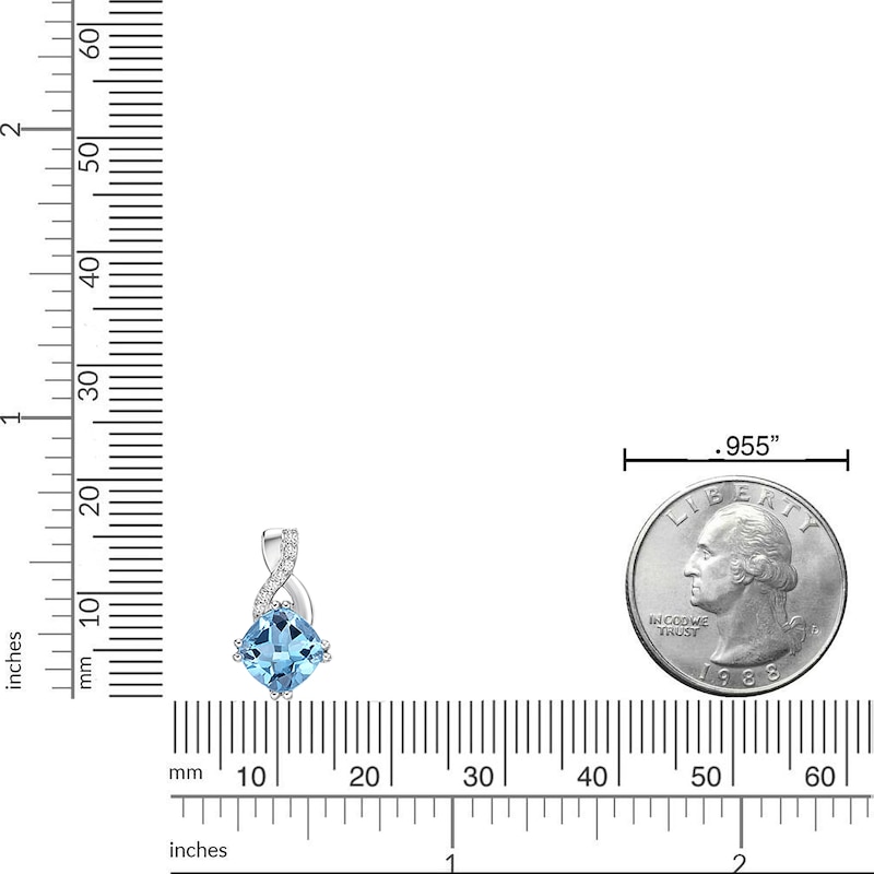 Main Image 4 of Natural Blue Topaz Pendant Necklace 1/20 ct tw Diamonds 10K White Gold 18"