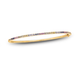 Kallati Multi-Sapphire Bangle Bracelet 1/20 ct tw Diamonds 14K Yellow Gold