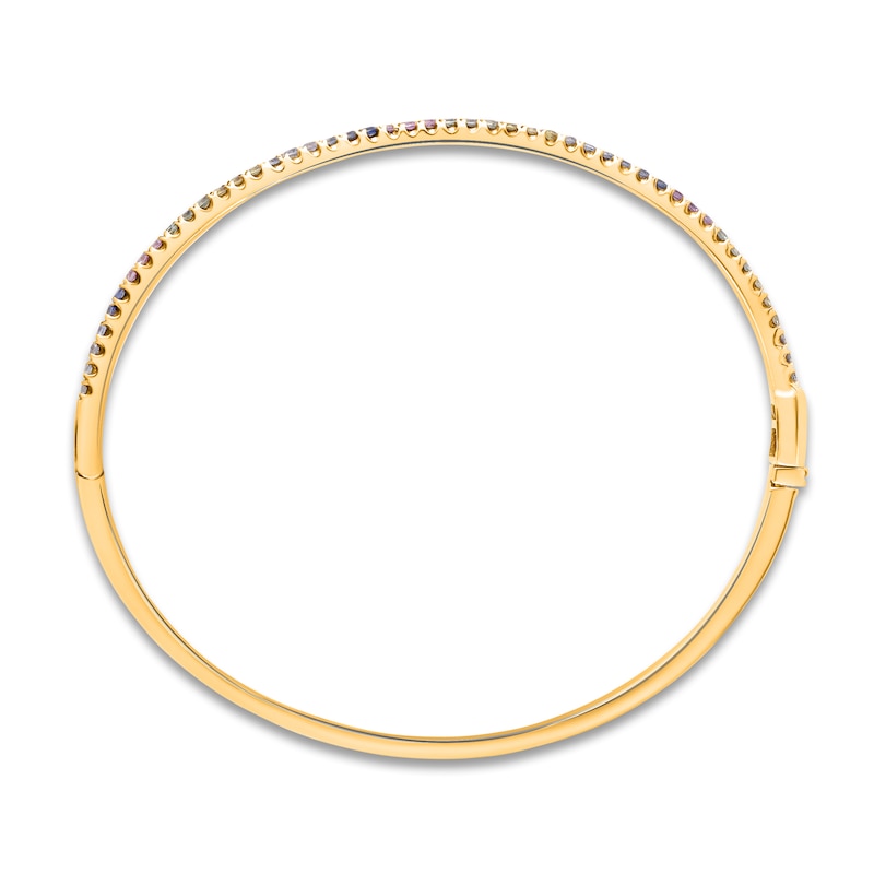 Main Image 2 of Kallati Round-Cut Multi-Sapphire Bangle Bracelet 1/20 ct tw Diamonds 14K Yellow Gold