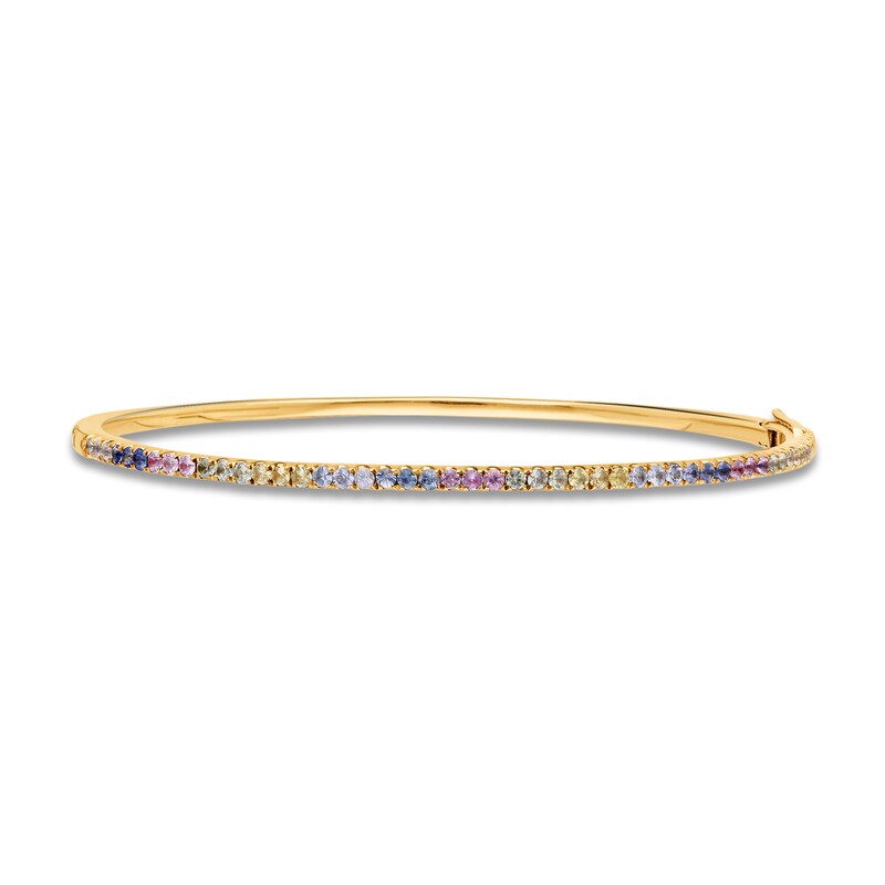Main Image 3 of Kallati Round-Cut Multi-Sapphire Bangle Bracelet 1/20 ct tw Diamonds 14K Yellow Gold