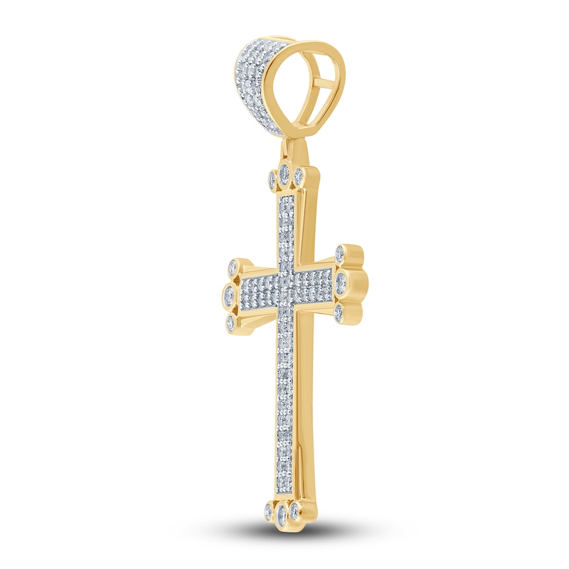 Main Image 2 of Men's Diamond Cross Charm 1-1/8 ct tw Round 14K Yellow Gold
