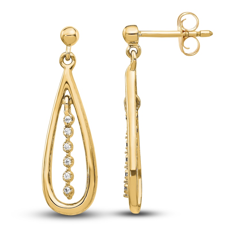Main Image 1 of Diamond Teardrop Dangle Earrings 1/20 ct tw Round 14K Yellow Gold