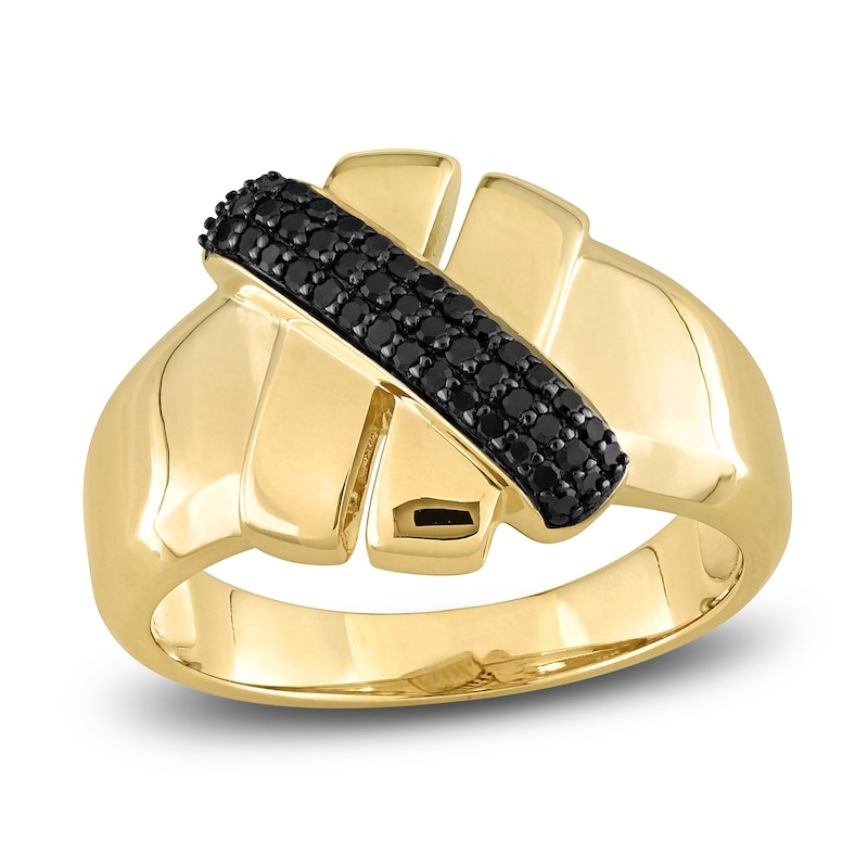 Y-Knot Black Diamond Ring 1/5 ct tw Round 14K Yellow Gold