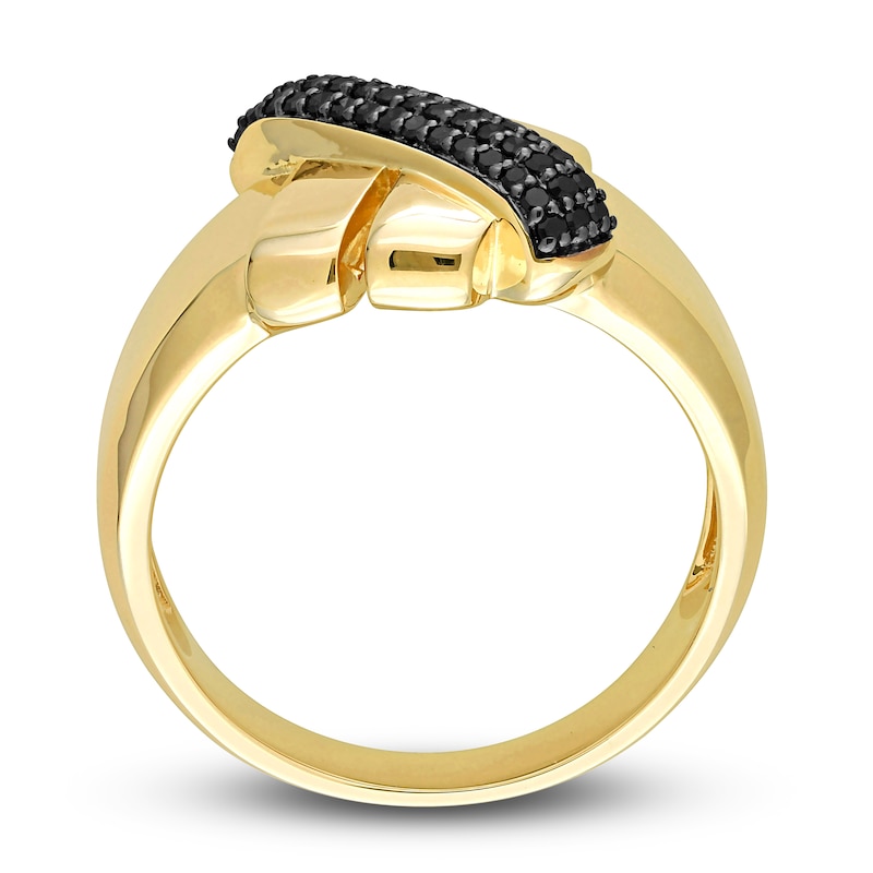 Main Image 3 of Y-Knot Black Diamond Ring 1/5 ct tw Round 14K Yellow Gold