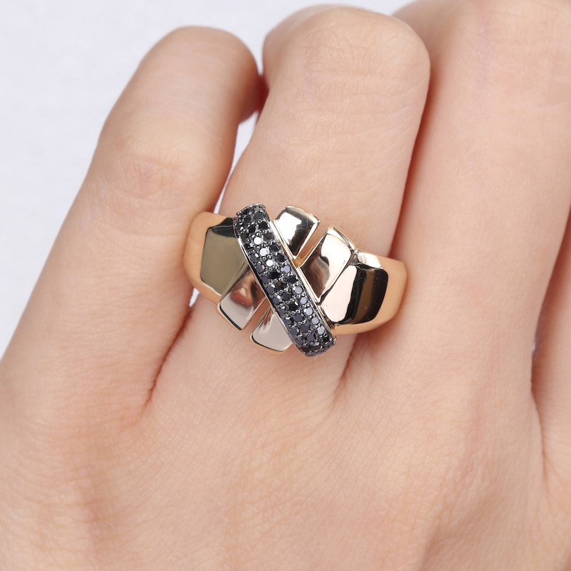 Main Image 5 of Y-Knot Black Diamond Ring 1/5 ct tw Round 14K Yellow Gold