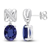 Lab-Created Blue Sapphire Earrings 1/15 Diamonds 14K White Gold
