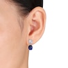 Lab-Created Blue Sapphire Earrings 1/15 Diamonds 14K White Gold