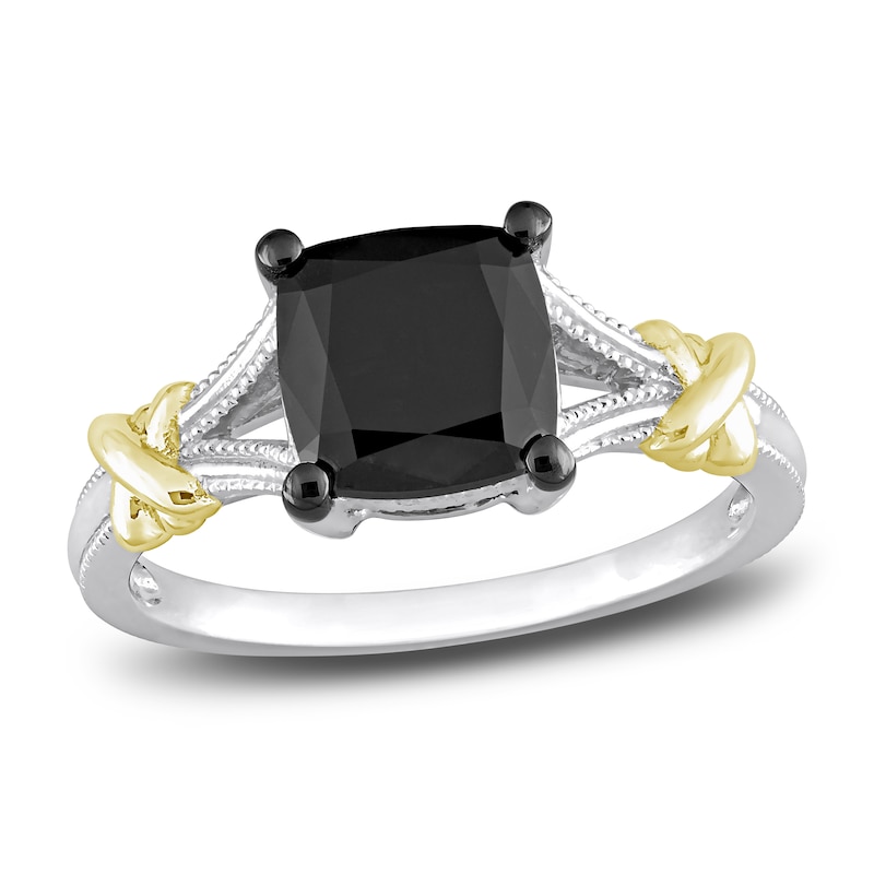 Main Image 1 of Y-Knot Black Diamond Ring 2 ct tw Cushion 14K Two-Tone Gold