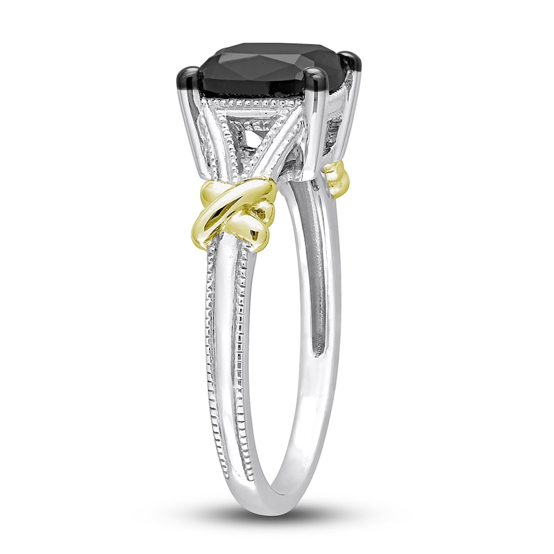 Main Image 2 of Y-Knot Black Diamond Ring 2 ct tw Cushion 14K Two-Tone Gold
